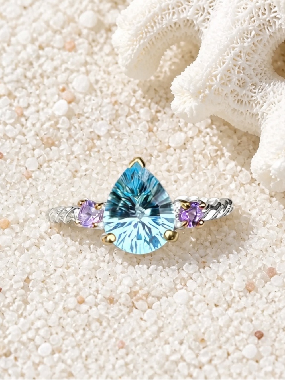 NEW! Topaz & Amethyst 925 Sterling Silver Ring